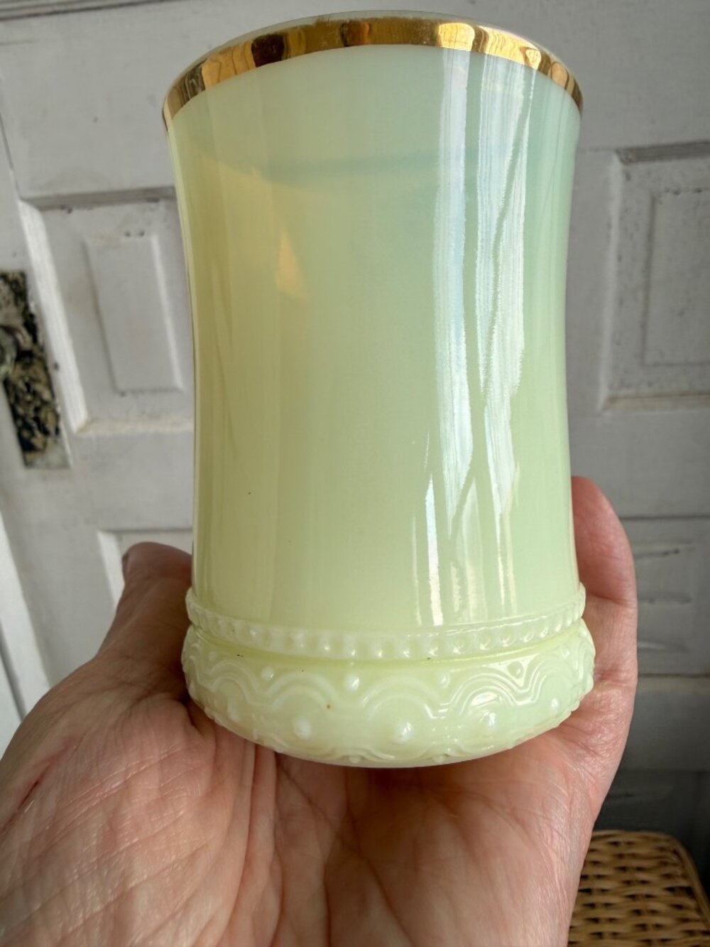 Antique Heisey Custard Glass Tumbler Uranium Advertising Brodhun & Son - Picture 6 of 14